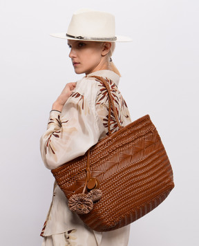 Gianni Chiarini Paloma Brown Woven Leather Tote Bag with Keychain BS11372COMMPLINT
