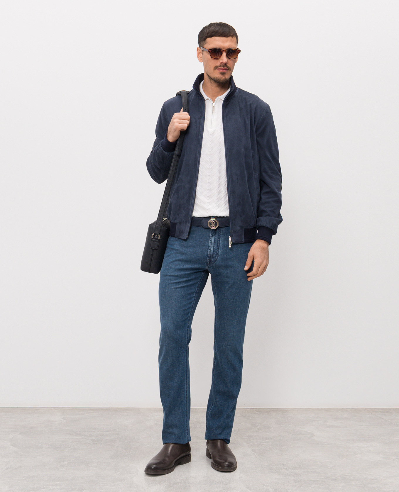 

Blue jeans with textured logo Stefano Ricci