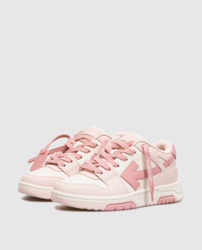 Off-White Out Of Office Kids Pink Leather Sneakers OF06415655
