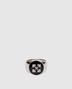 Off-White Silver ring with textured Arrow emblem OMOC07KC99MET001
