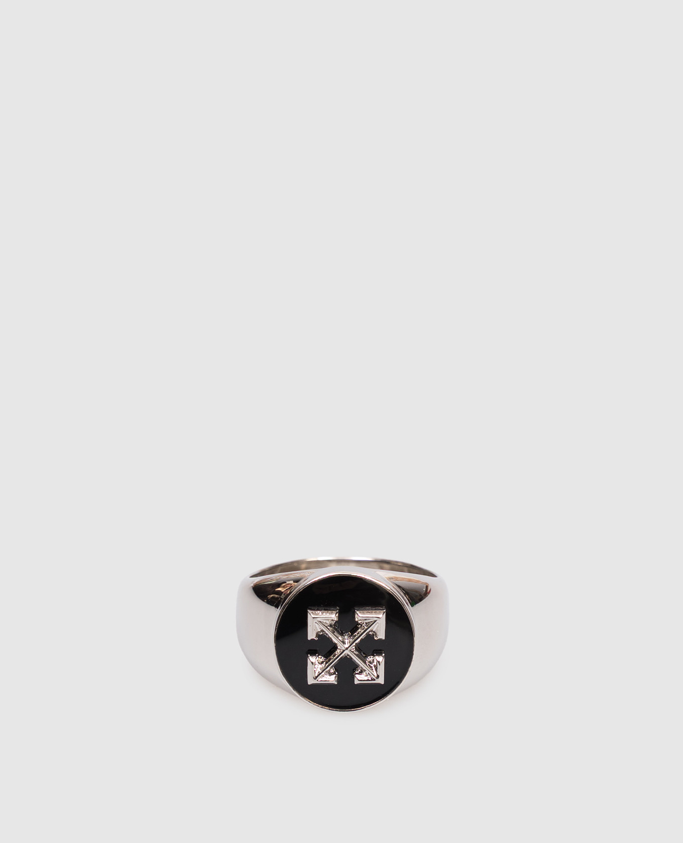 

Silver ring with textured Arrow emblem Off-White