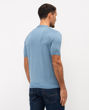 Stefano Ricci Blue silk T-shirt with logo embroidery K616215G10F26101