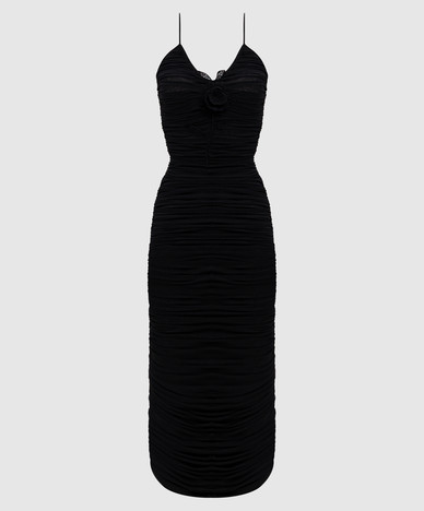 Abito midi nero con drappeggio