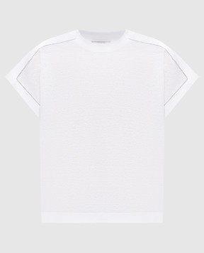 Peserico White linen t-shirt with monil chain S06416J00D03036