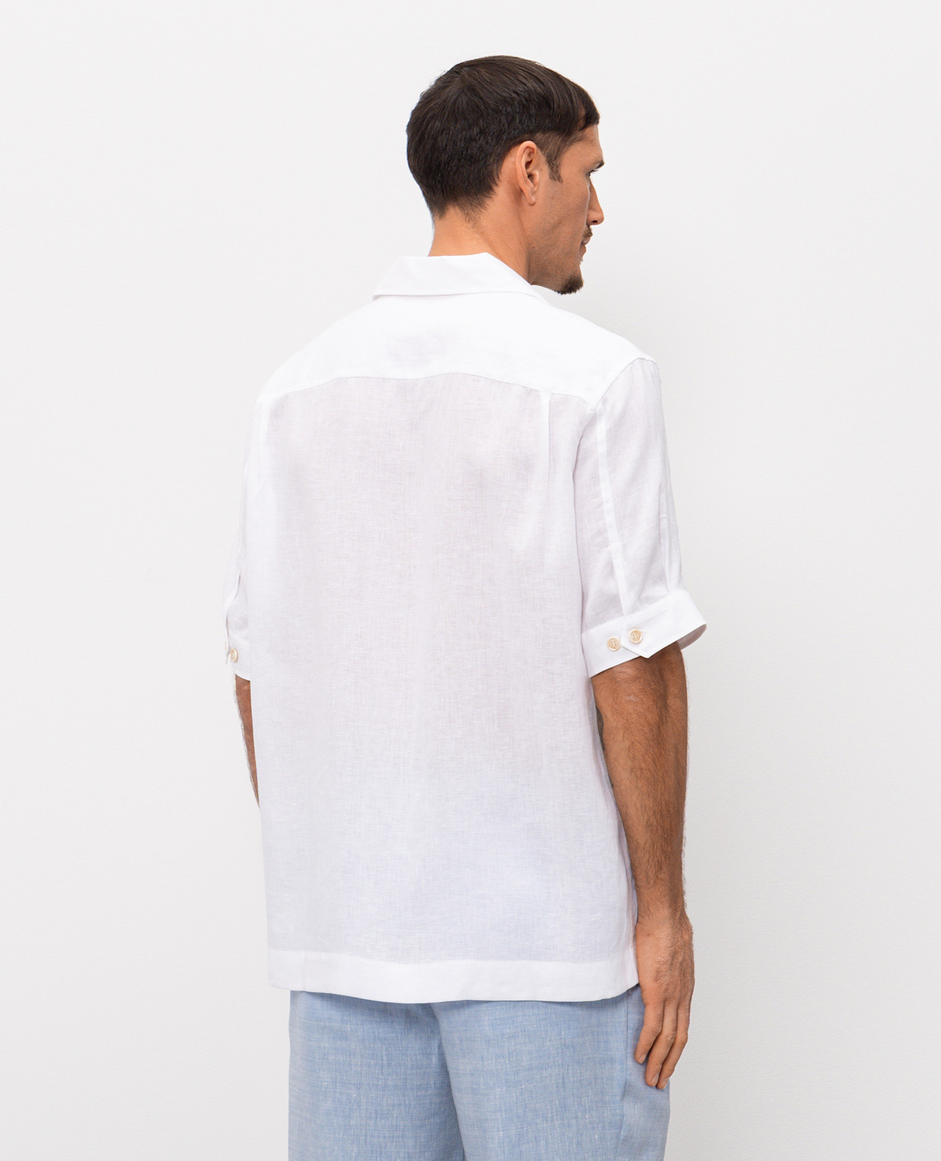 

Gray linen shirt with short sleeves Brunello Cucinelli, White