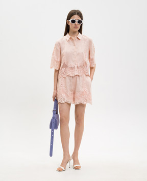 Twinset Pink linen shorts with lace 261TT2183