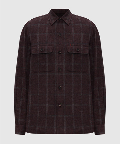 Burgundy wool and cashmere check shirt