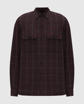 ISAIA Burgundy wool and cashmere check shirt OSH00998158