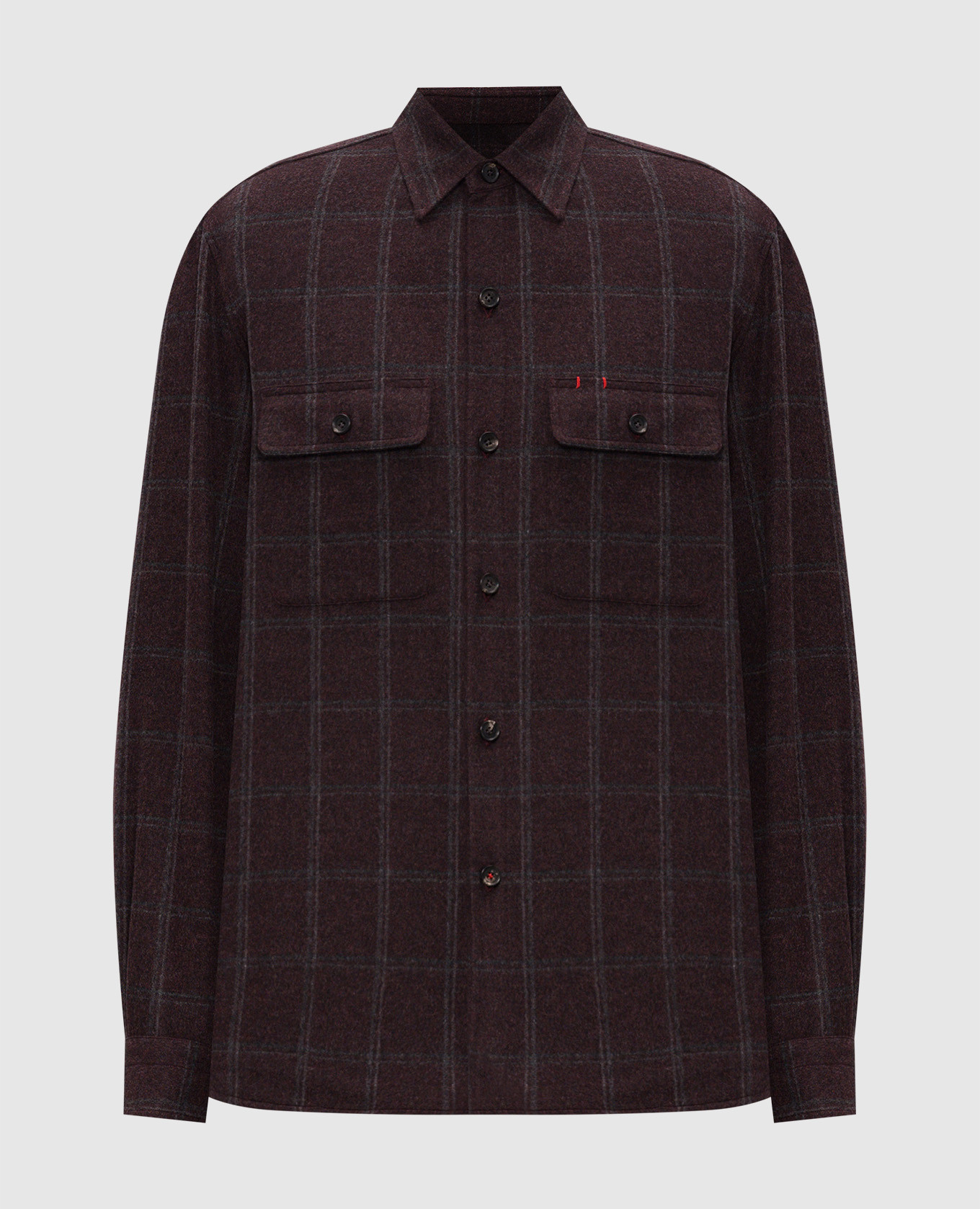 Burgundy wool and cashmere check shirt