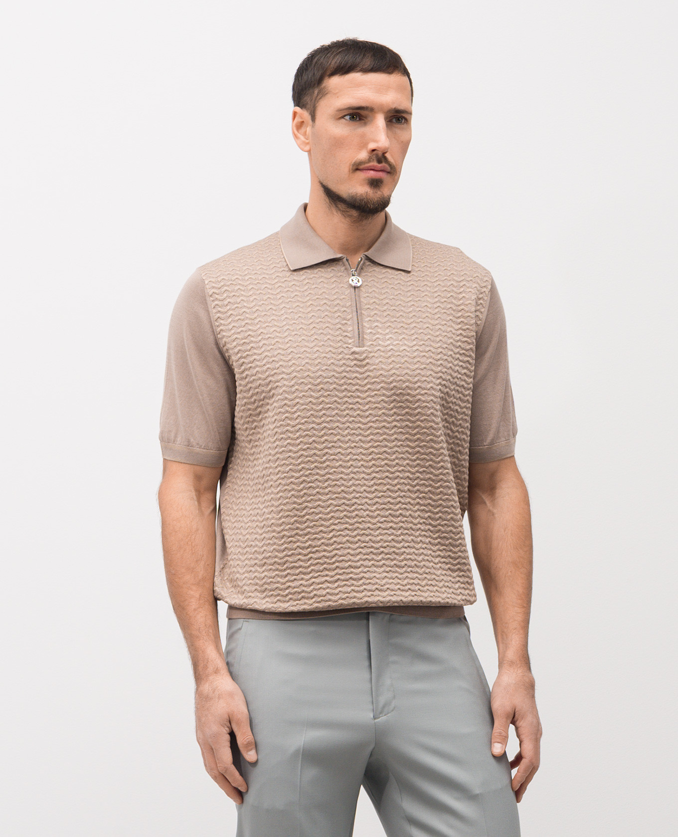 

Brown polo shirt with patterned silk Stefano Ricci