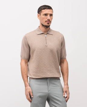 Stefano Ricci Brown polo shirt with patterned silk K212037P31F26193