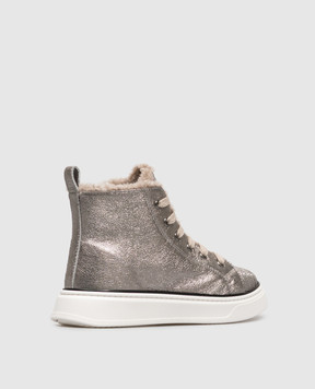 Brunello Cucinelli Silver leather high-tops with fur BZFAYZG409