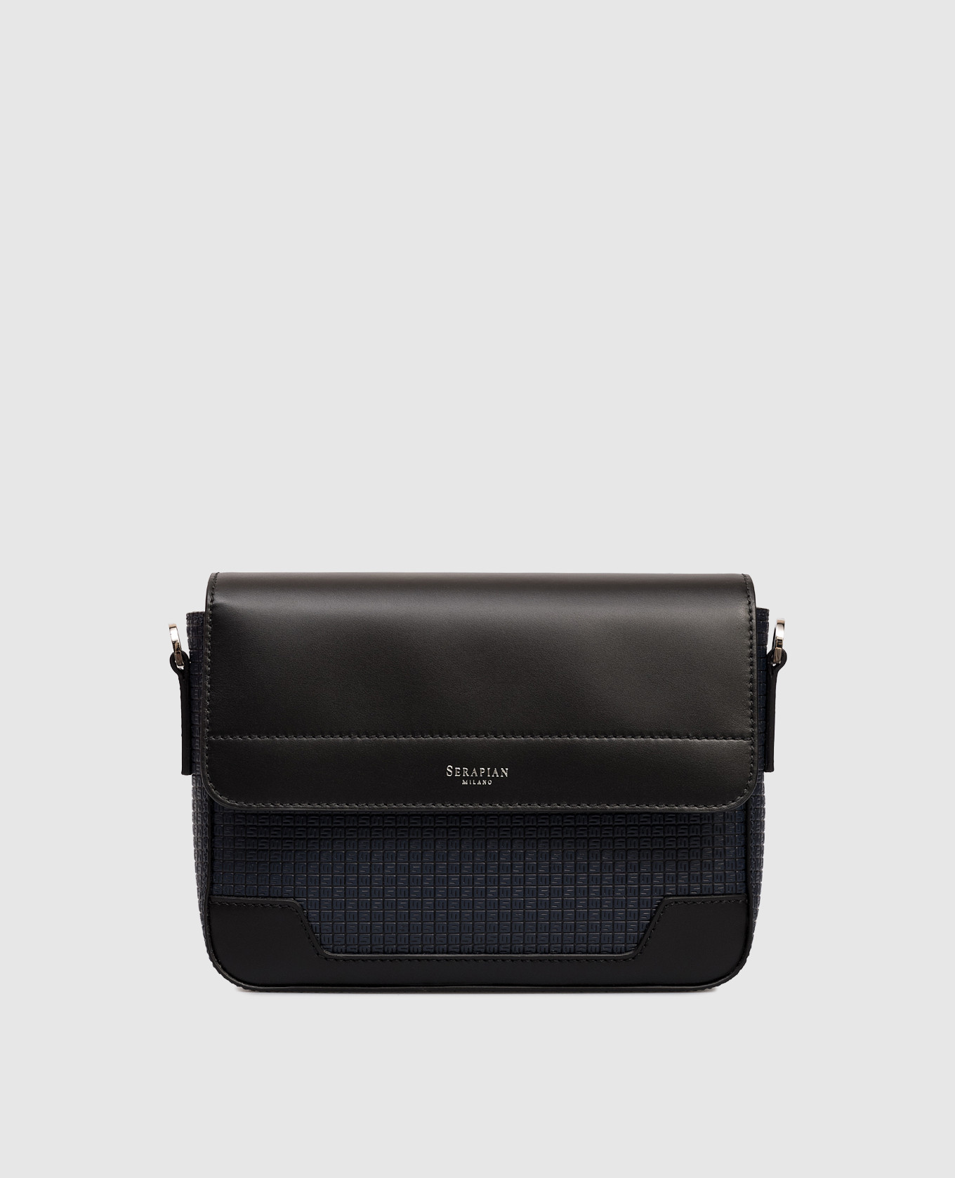 

Blue leather messenger bag with logo Serapian