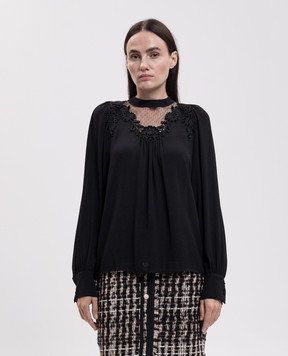 Twinset Black blouse with floral applique 262TT2461