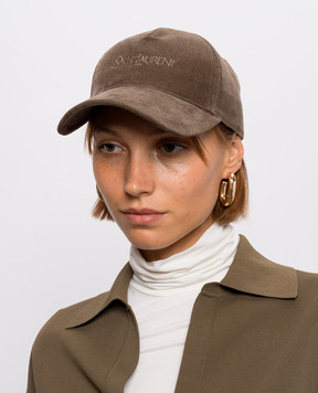 Saint Laurent Brown corduroy cap with logo 8217373YR66
