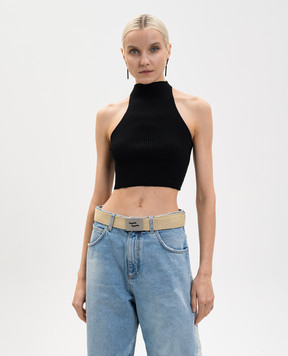 SSHEENA Black cropped top with contrast stripe 26SSKROPFS26006