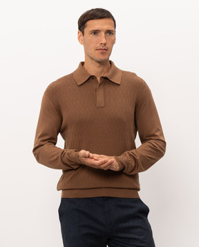 Canali Brown polo with woven pattern MK02486C1209