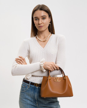 Valentino Brown leather tote bag with logo 8W2B0T02LSX