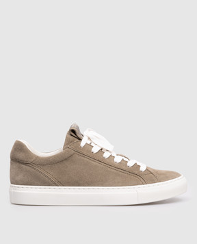 Brunello Cucinelli Khaki suede sneakers with monil chain MZSFG2525