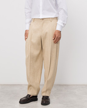 Dolce&Gabbana Beige linen, silk and hemp pants GP10DTFUTDB