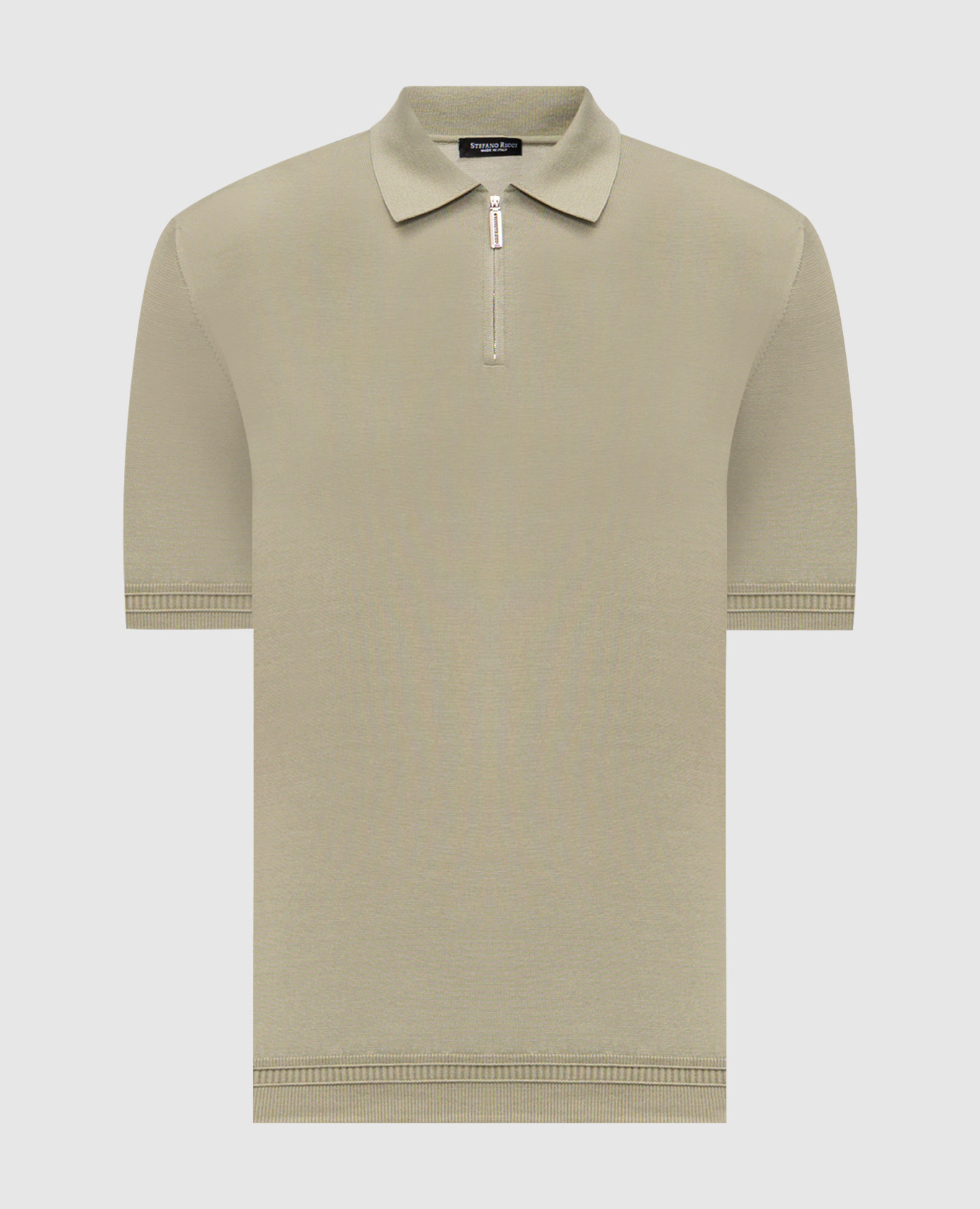 

Khaki silk polo with embroidered monogram logo Stefano Ricci
