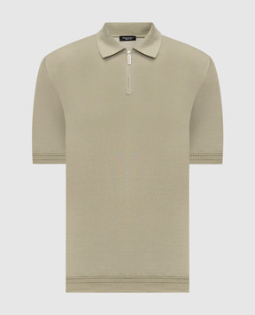 Stefano Ricci Khaki silk polo with embroidered monogram logo K616215P31F26101