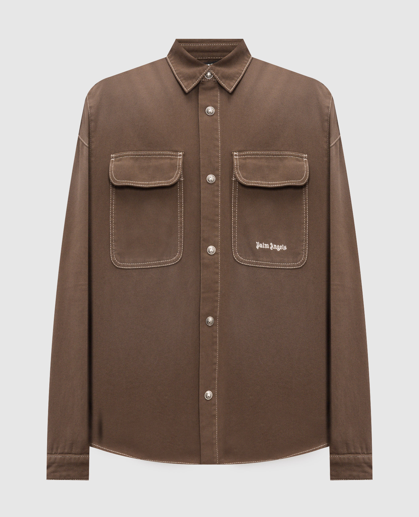 Brown denim shirt with logo embroidery