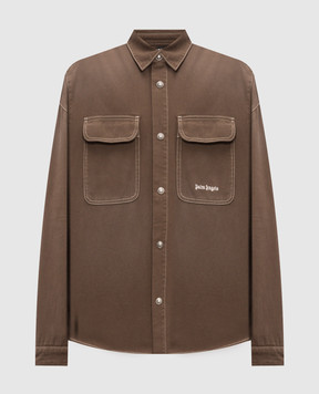 Palm Angels Brown denim shirt with logo embroidery PMYD024S26DEN001