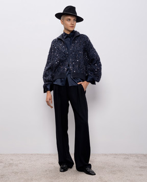 Brunello Cucinelli Blue silk blouse with monil chain M0C59NR516