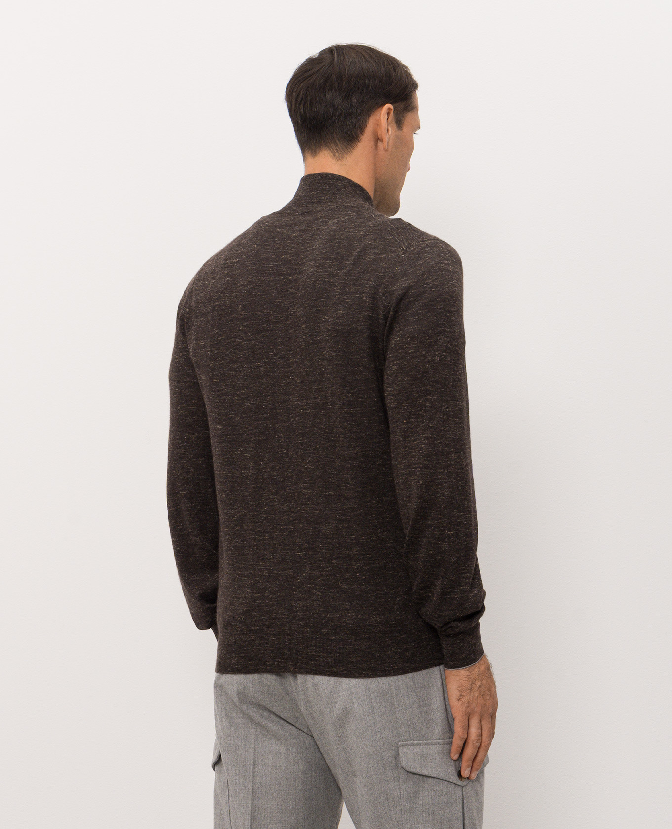 Brown melange cashmere, silk and linen cardigan Brunello Cucinelli 4