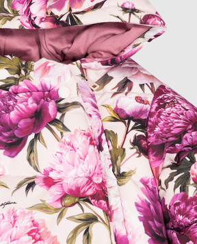 Dolce&Gabbana Children's pink down jumpsuit with floral print L2JO5KG7Q1M