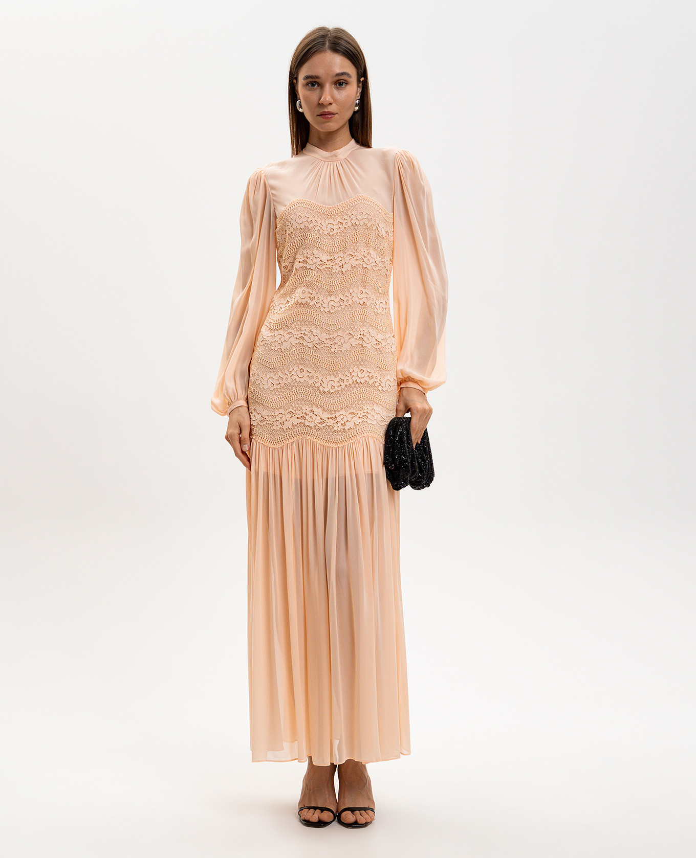 

Beige maxi dress with lace Twinset