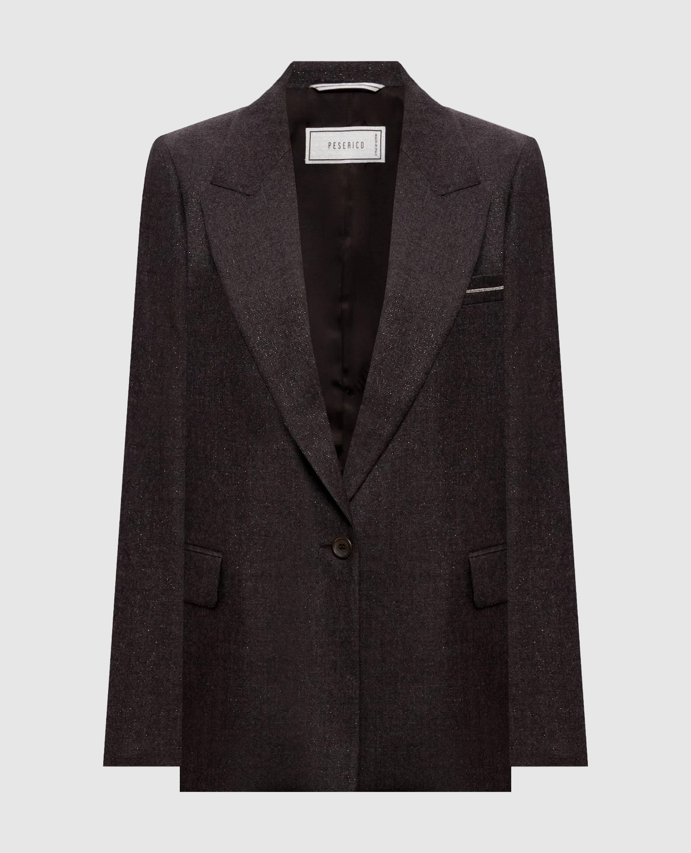 Dunkelbraune Wolljacke mit Lurex