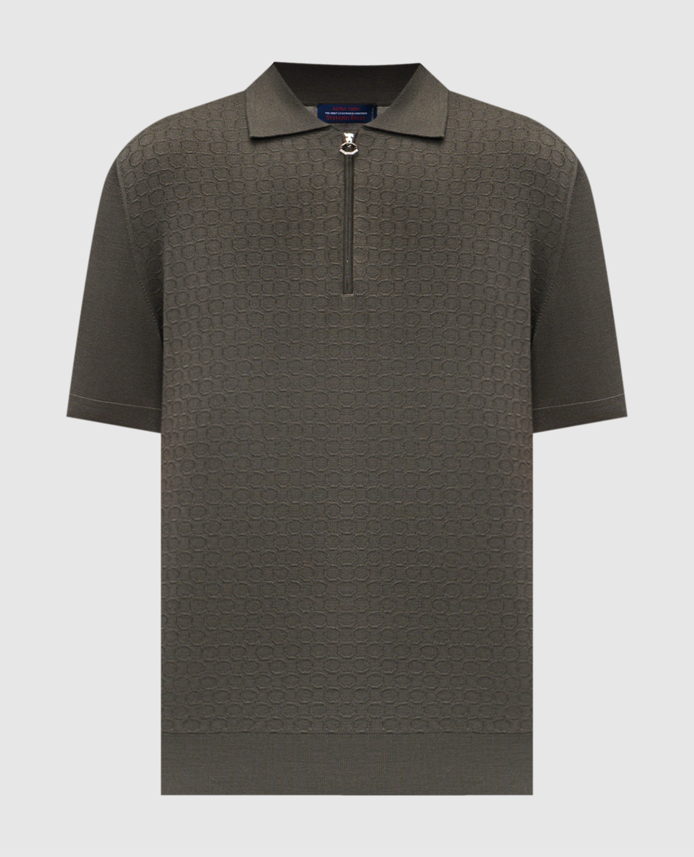 

Khaki wool, cashmere and silk patterned polo shirt Stefano Ricci