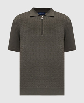 Stefano Ricci Khaki wool, cashmere and silk patterned polo shirt W505507P31W26150