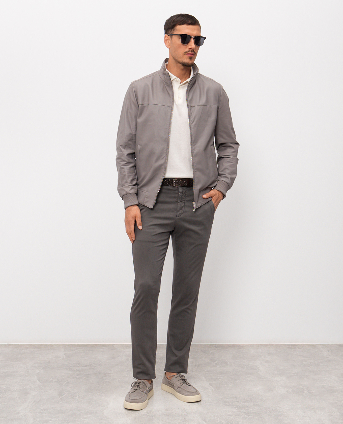 

Grey leather jacket with logo embroidery Enrico Mandelli