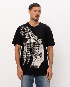 Alexander McQueen Black Sketch Anatomy T-shirt with linen 873661QTAEX
