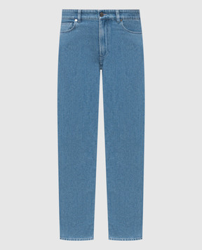 Agnona Blue linen jeans with logo patch T711U5YU2131