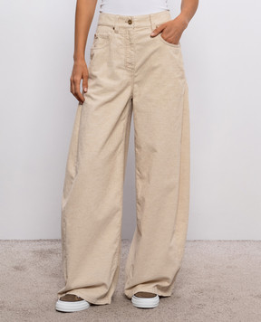 Brunello Cucinelli Beige corduroy pants with linen MP185P4059