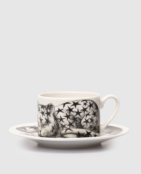 Fornasetti High Fidelity Quadrettato White Porcelain Coffee Set with Cup and Saucer P39X2893
