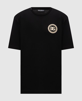 Dolce&Gabbana Black T-shirt with contrast DG logo monogram G8PN9ZG7PZF