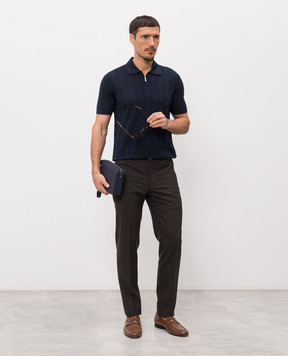 Bertolo Cashmere Blue patterned silk polo shirt 902335002425