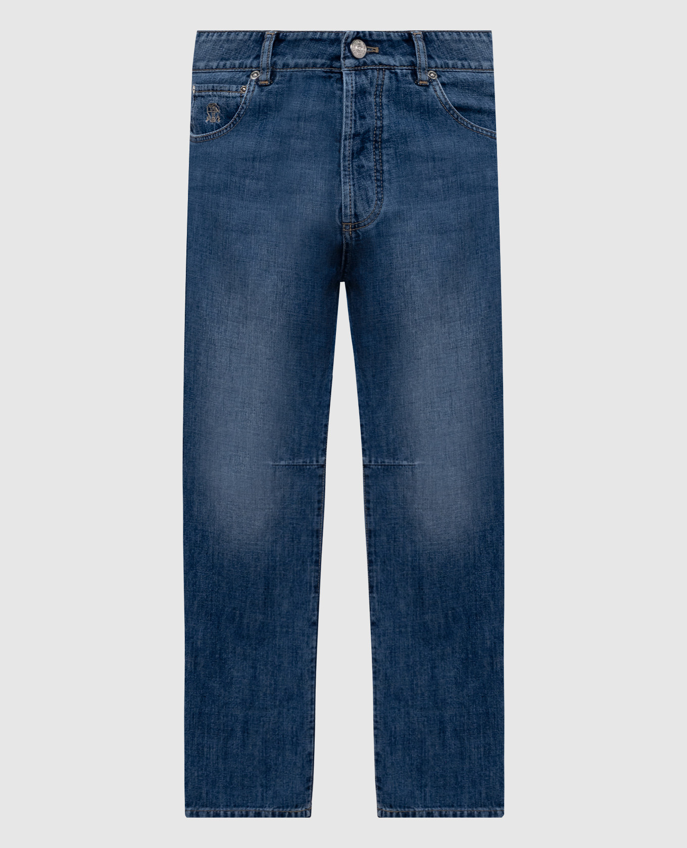 Blue jeans with logo patch