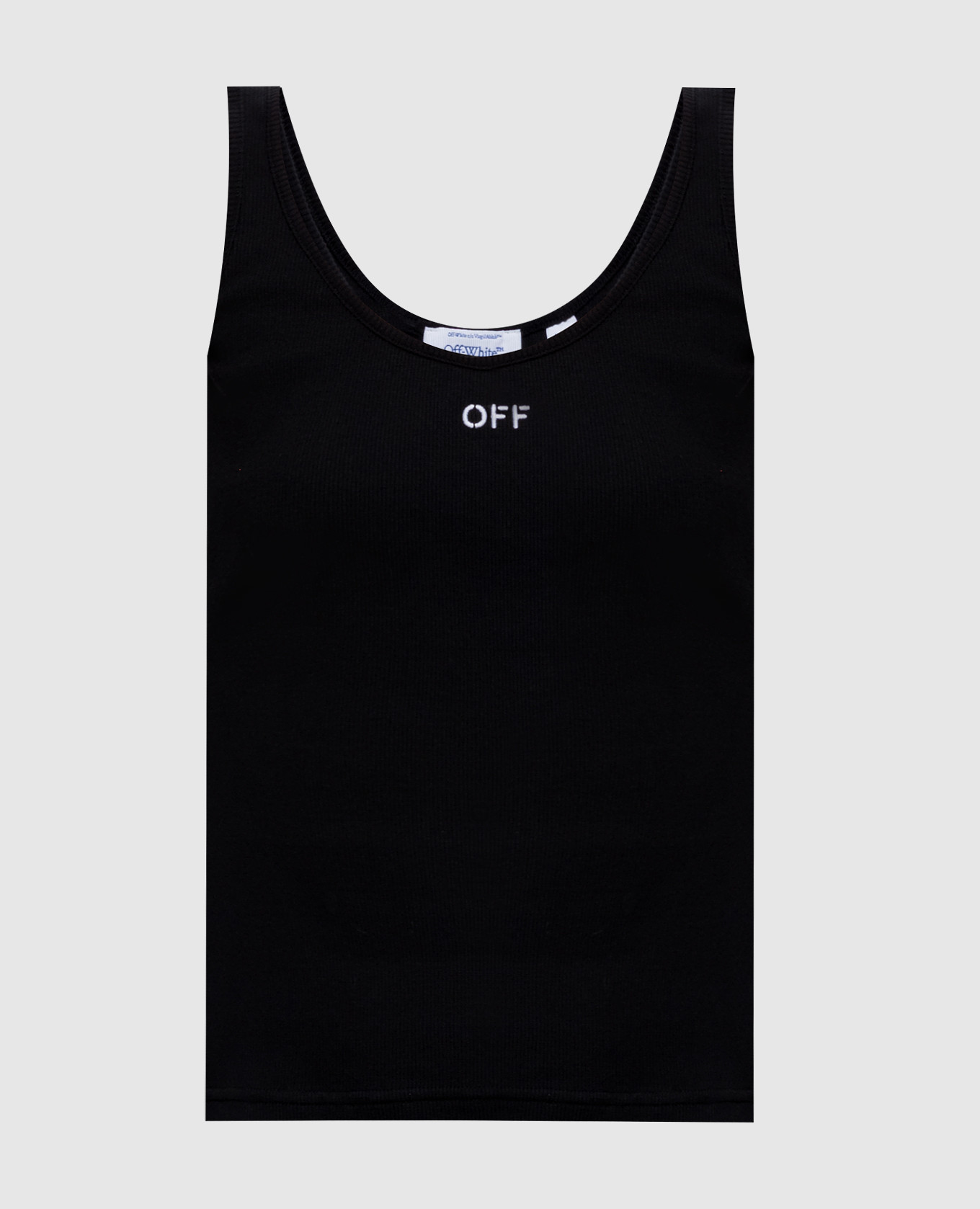 Black ribbed T-shirt with logo embroidery