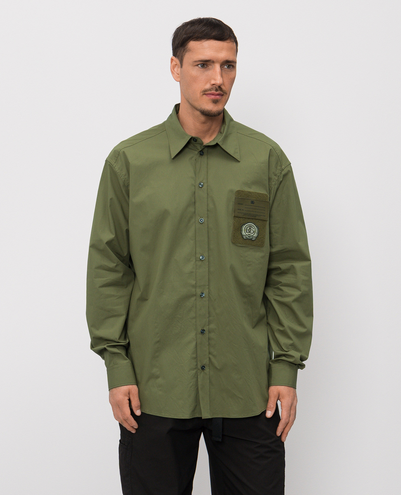 Khaki shirt with monogram logo patch Dolce&Gabbana 3