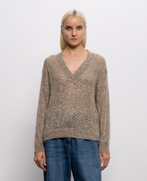 Brunello Cucinelli Beige wool pullover with sequins MRG562502