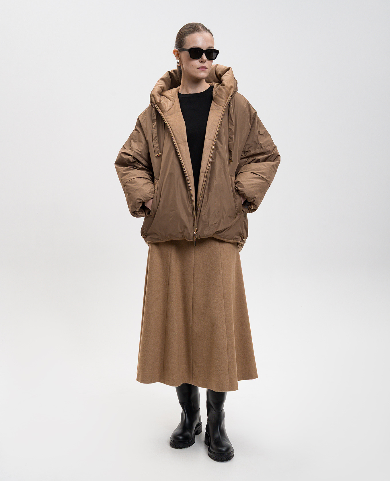 

Brown reversible down jacket with camel wool Max Mara