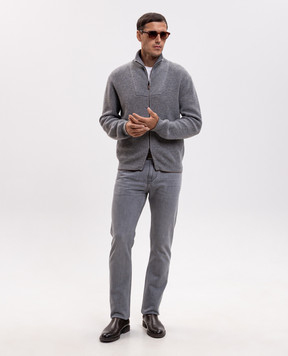 Canali Gray wool and cashmere cardigan MK02552C1223