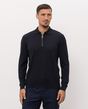 Stefano Ricci Blue wool and silk polo shirt with patch K606426Z35F26314