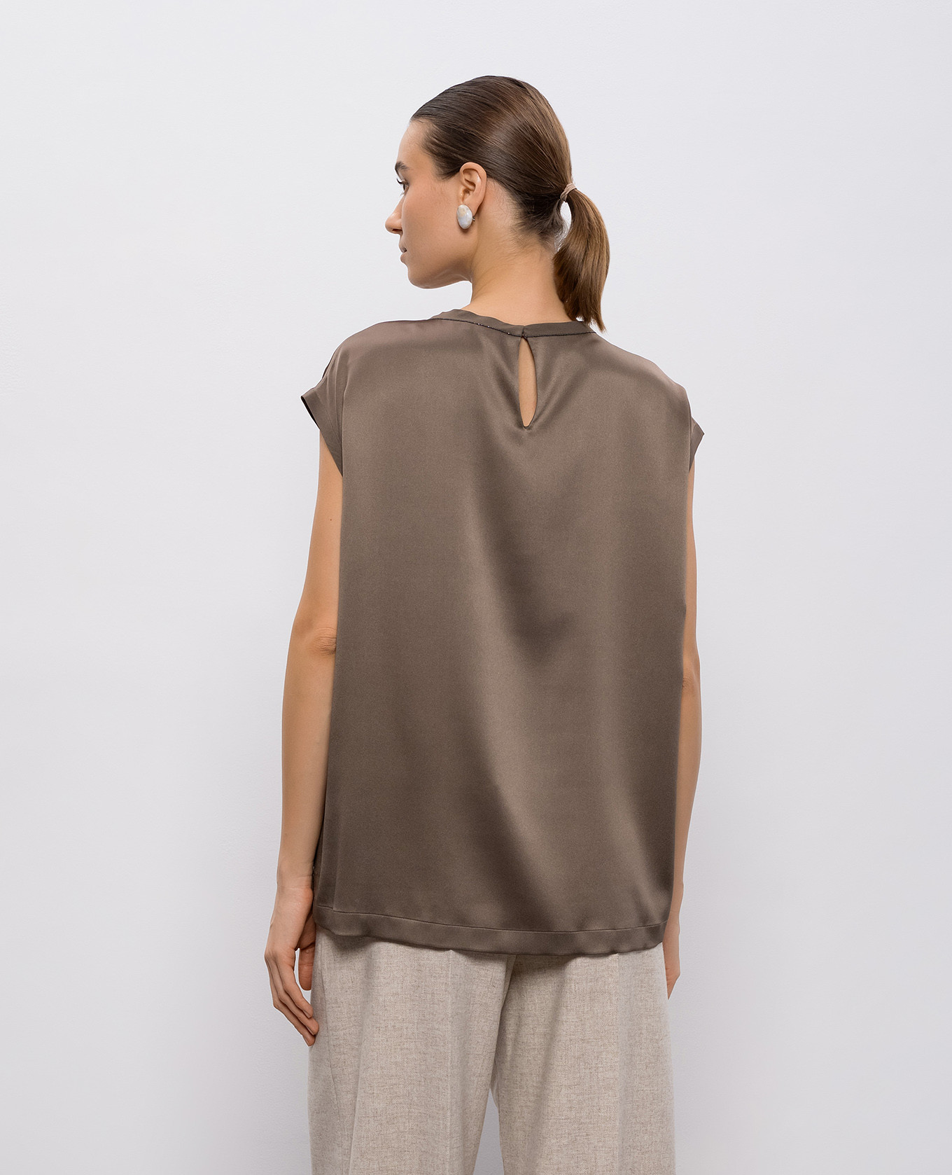 Brown silk top with shiny texture Brunello Cucinelli 4